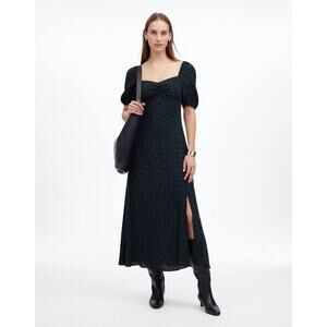 NWOT‎ Madewell Puff-Sleeve Sweetheart Midi Dress Black and Green